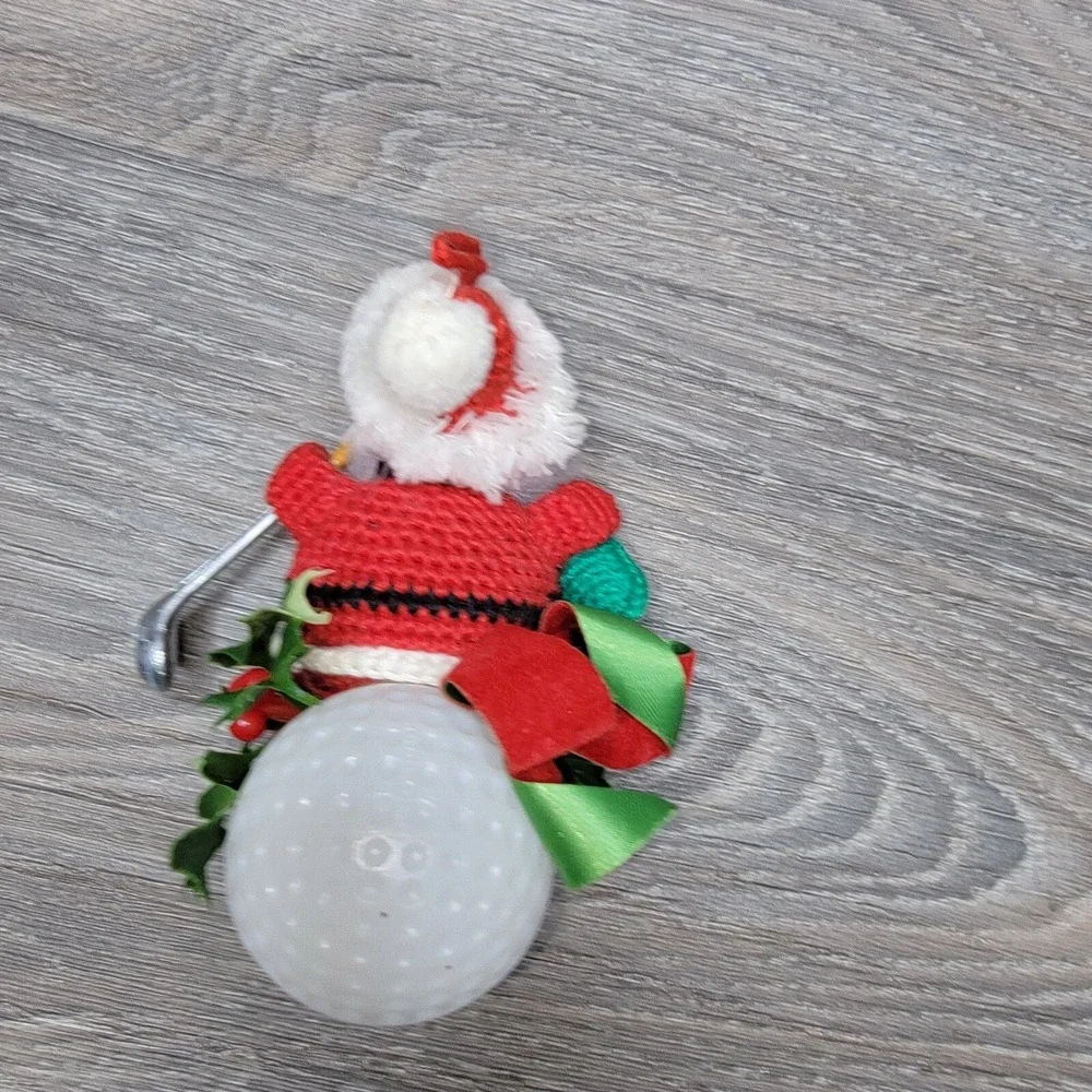 Christmas‎ Golf Ball Santa Ornament Crochet Golfing Theme Hanging vintage
